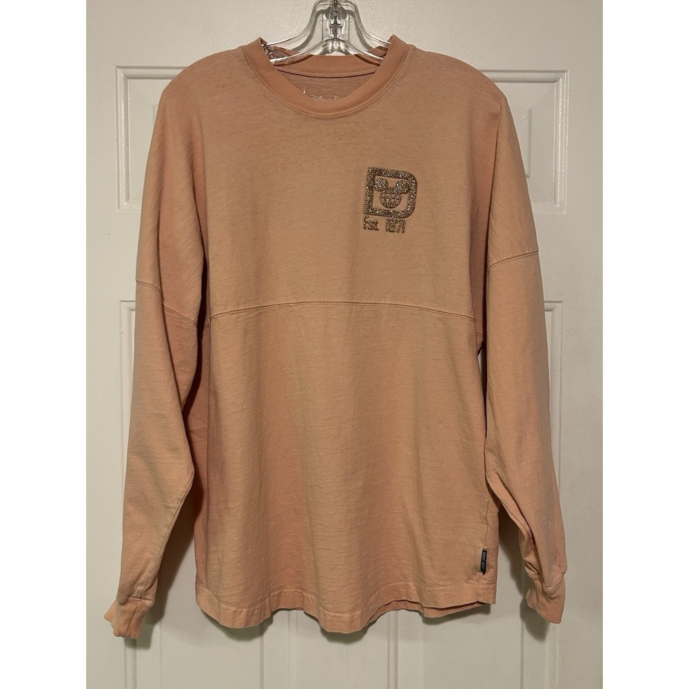 Disney World Spirit Jersey Peach Coral Gold Glitter Puff Print Womens Size Small - Picture 2 of 14